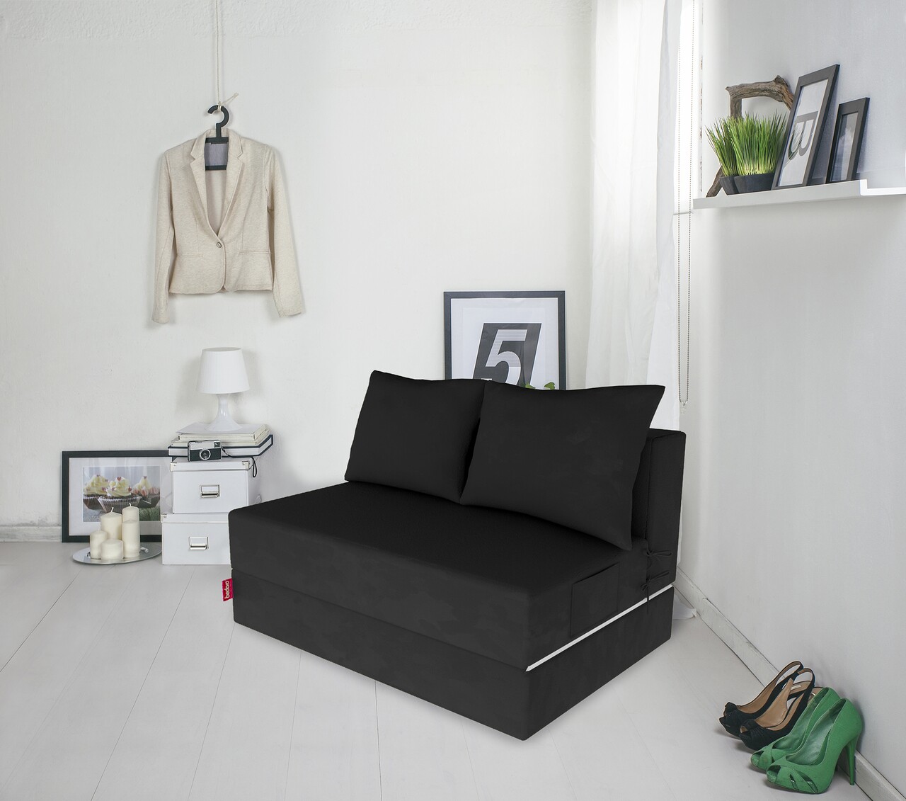 Canapea extensibila Urban Living, 136x80x40 cm, Negru - imagine 7